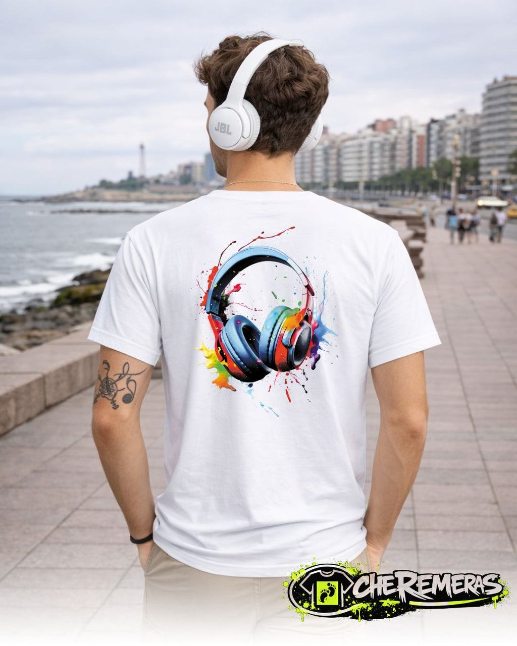 Remera Multicolor Headphones #85 - Back White Solid