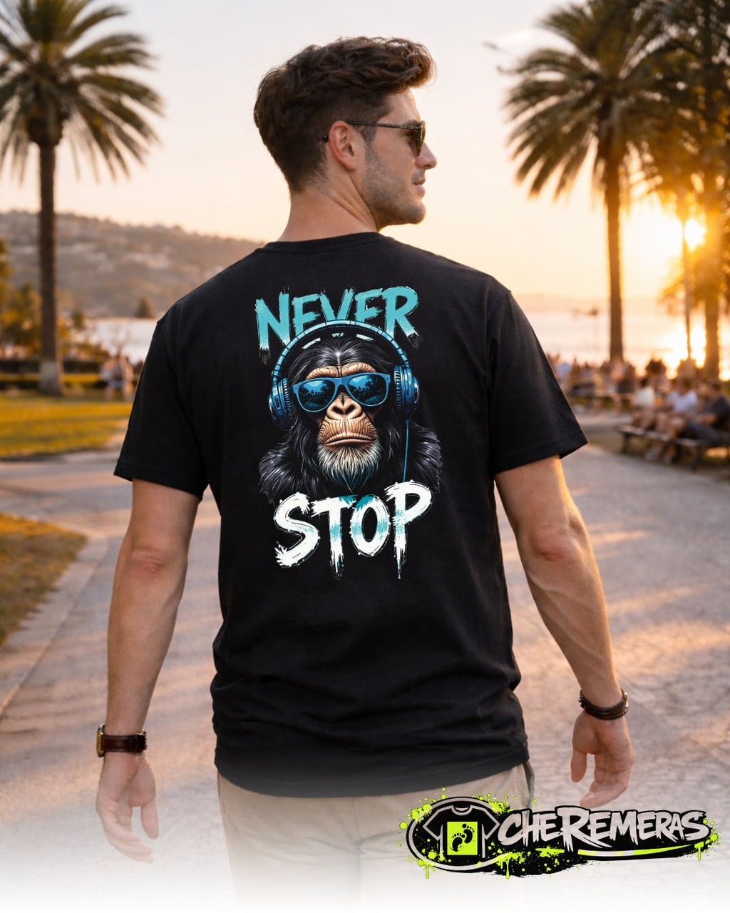 Remera Monkey Never Stop #01 - Back Black Solid