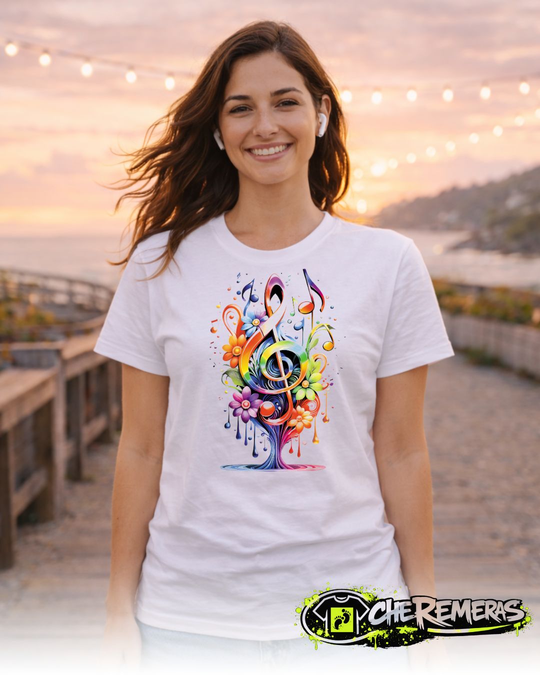 Remera Multicolored Treble Clef #127 - Front White Solid
