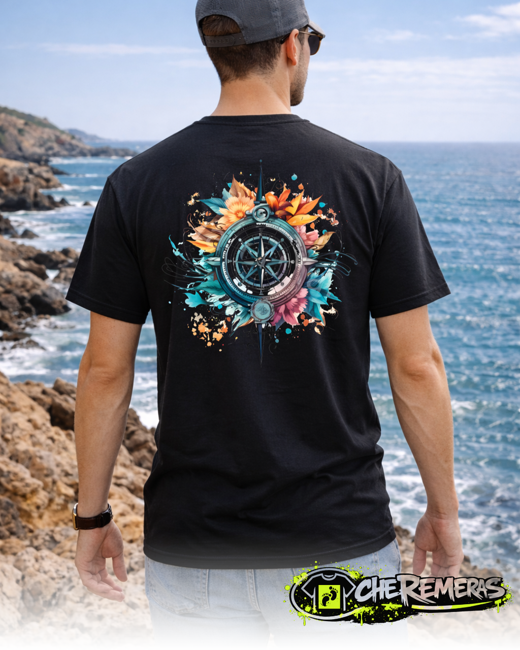 #22 Multicolored Compass Back White Solid