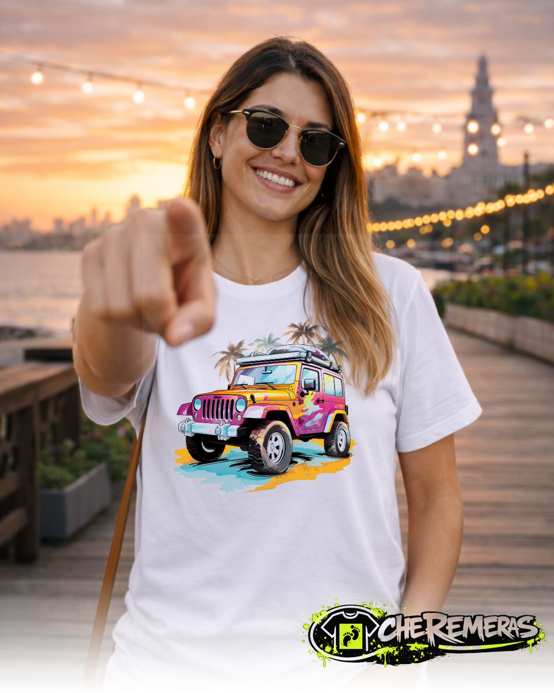 Remera Jeep And Palm Trees #52 - Front White Solid