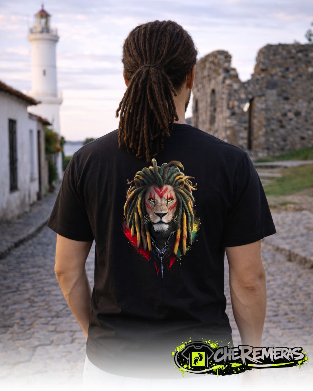 Remera Lion Dreadlocks #12 - Back Black Solid