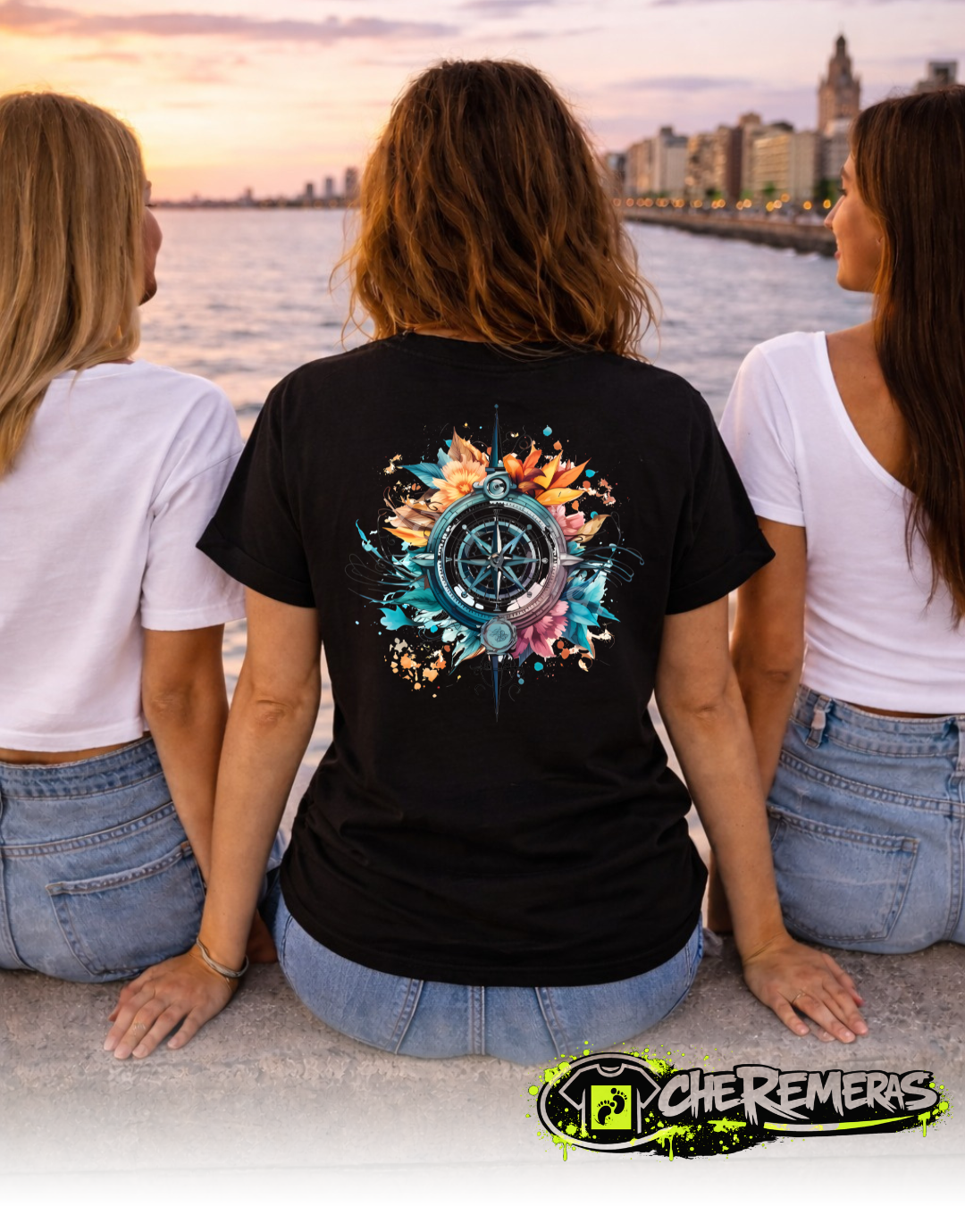 #22 Multicolored Compass Back White Solid