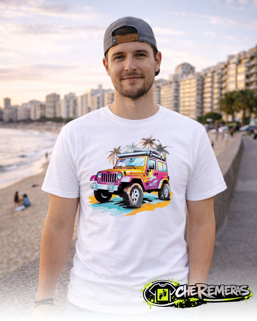 Remera Jeep And Palm Trees #52 - Front White Solid