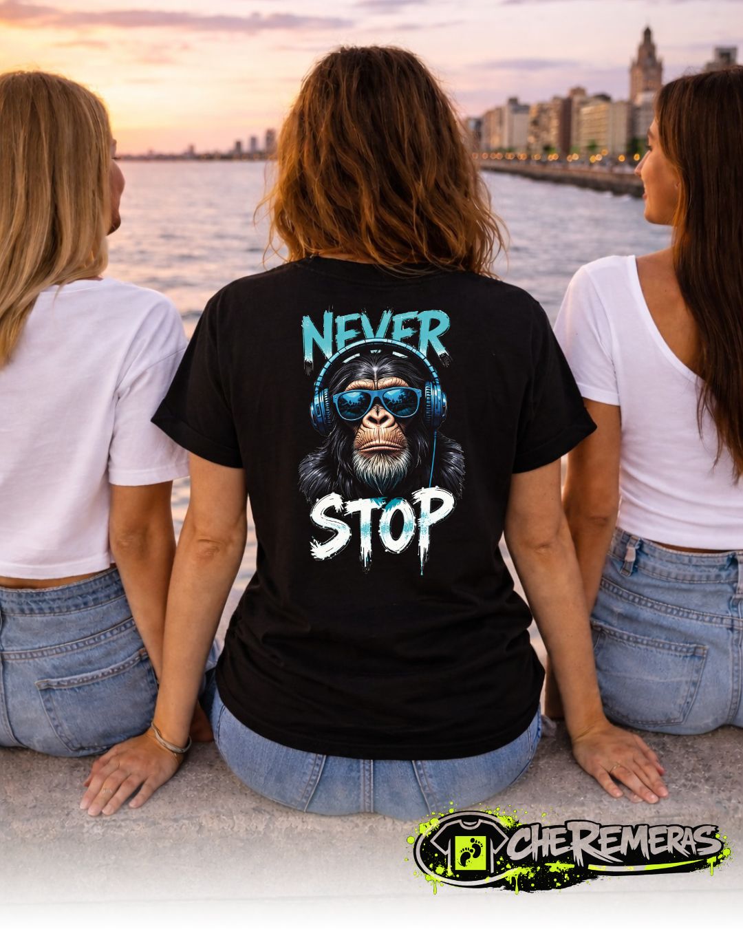 Remera Monkey Never Stop #01 - Back Black Solid