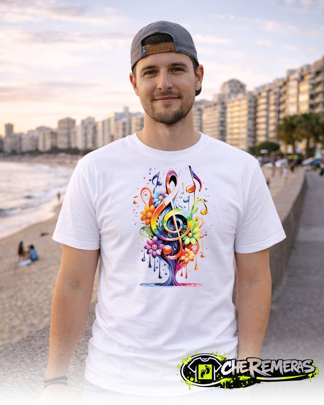 Remera Multicolored Treble Clef #127 - Front White Solid