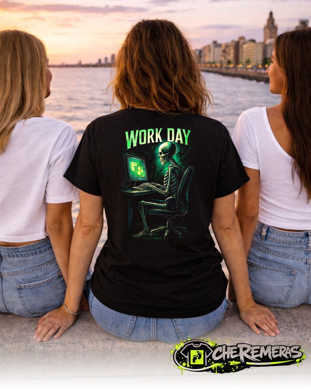 Remera Skull Work Day #06 - Front Black Solid