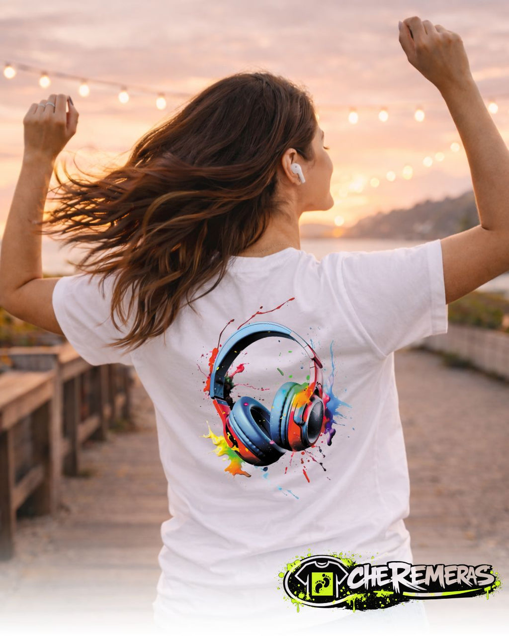 Remera Multicolor Headphones #85 - Back White Solid