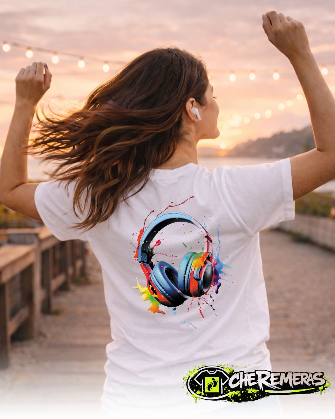 Remera Multicolor Headphones #85 - Back White Solid