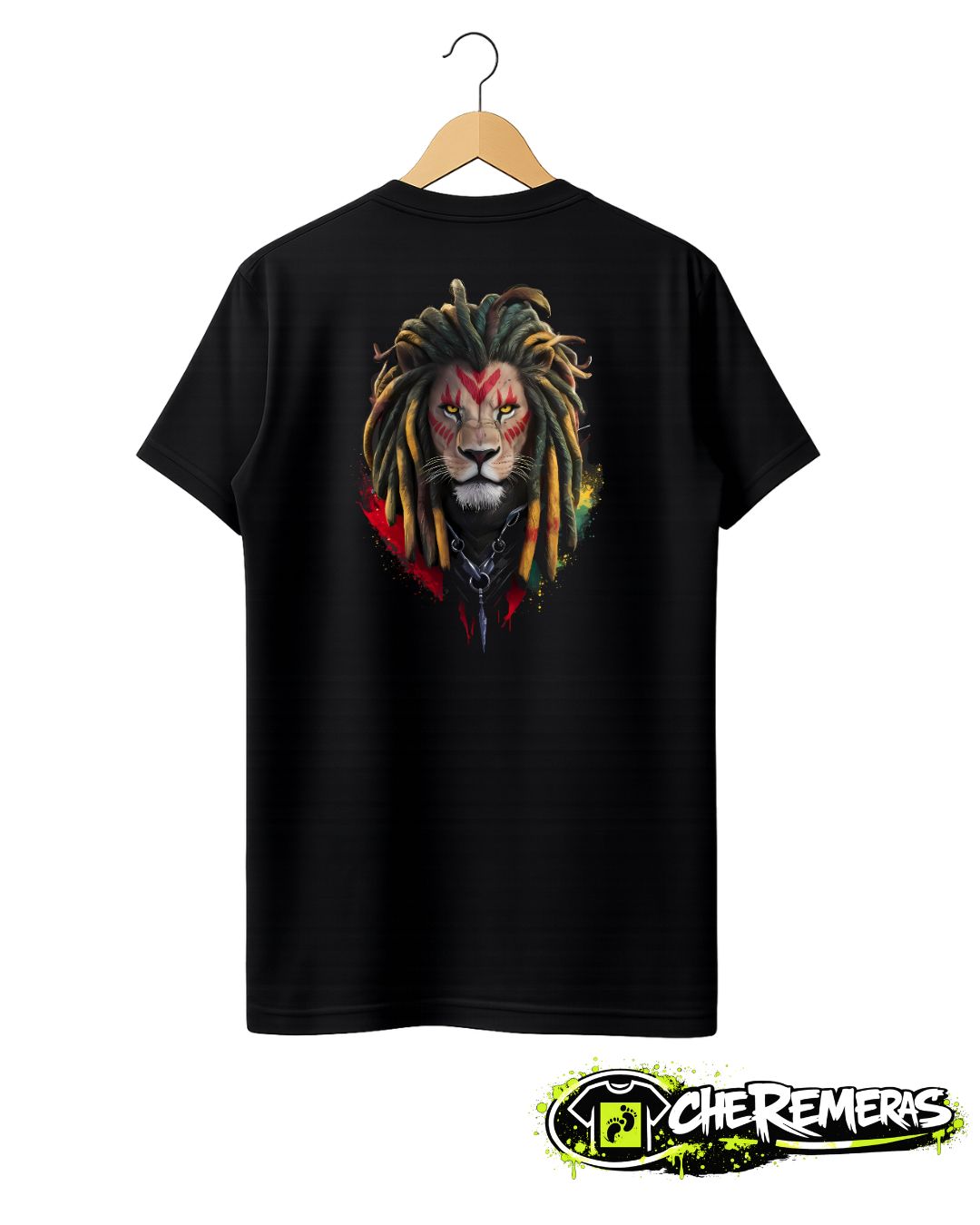 Remera Lion Dreadlocks #12 - Back Black Solid