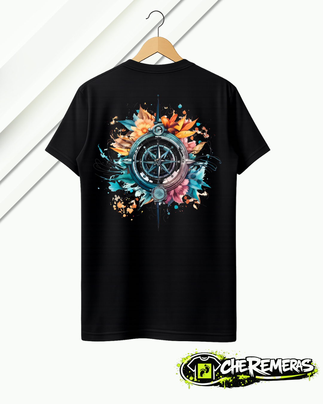 #22 Multicolored Compass Back White Solid