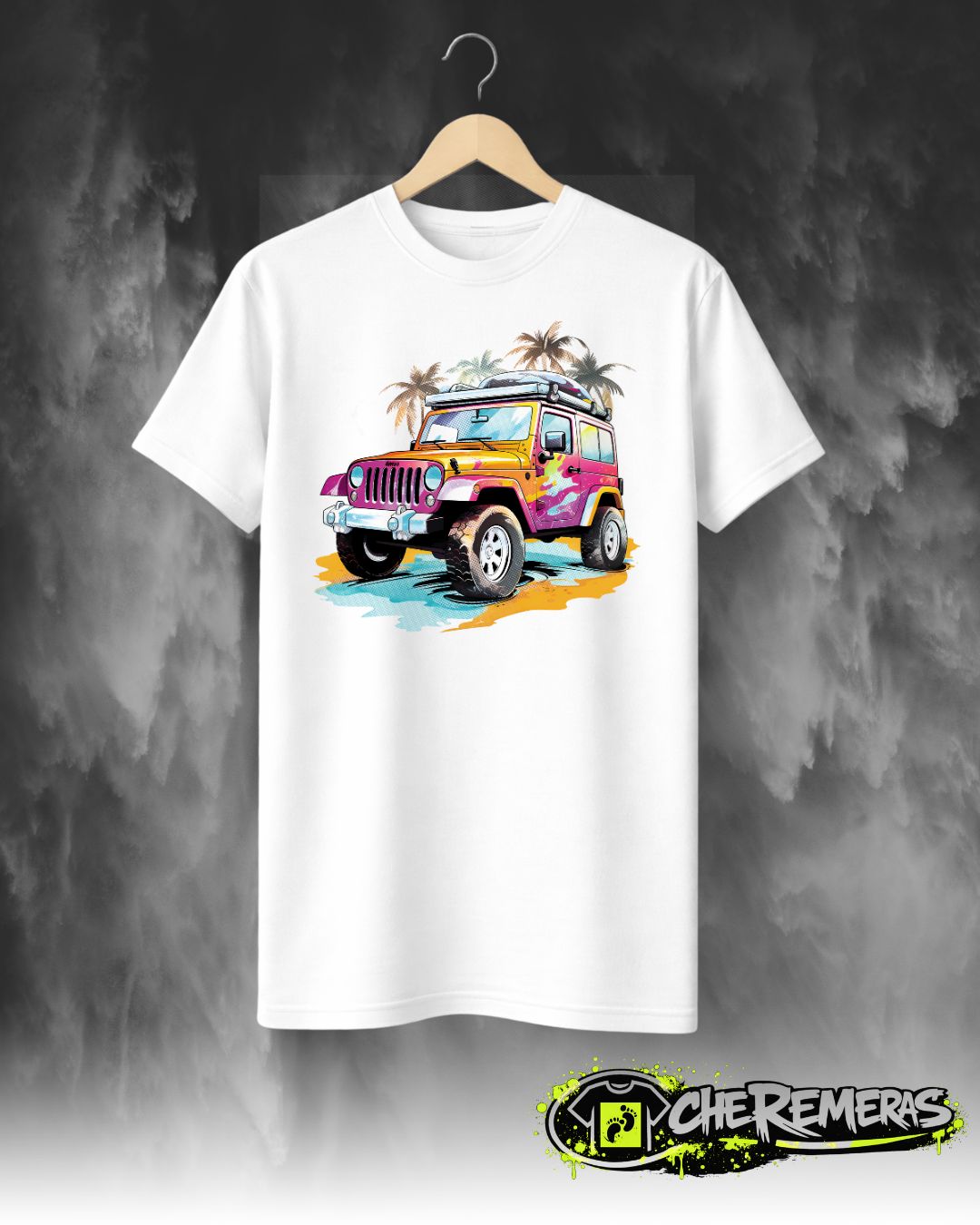 Remera Jeep And Palm Trees #52 - Front White Solid