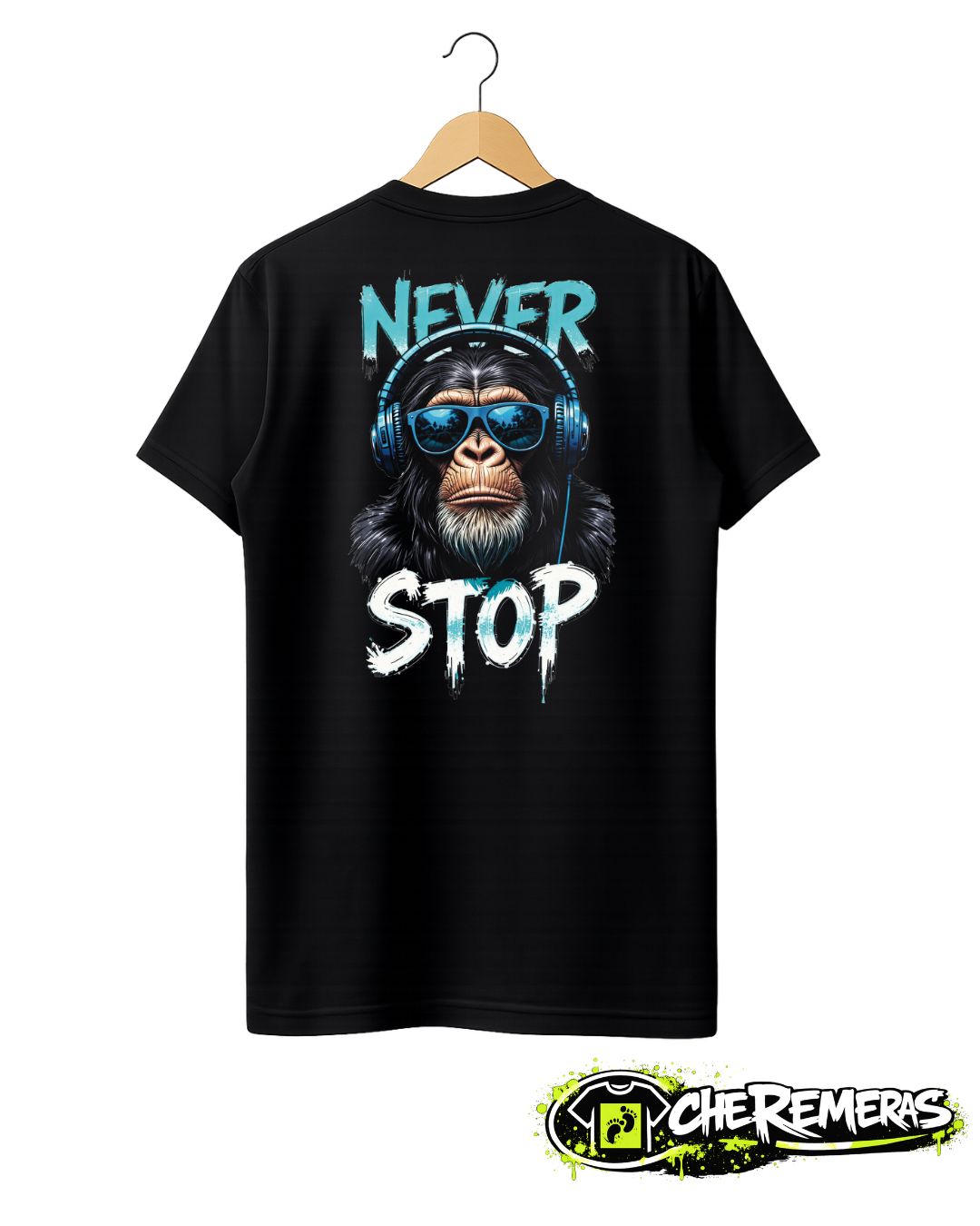Remera Monkey Never Stop #01 - Back Black Solid