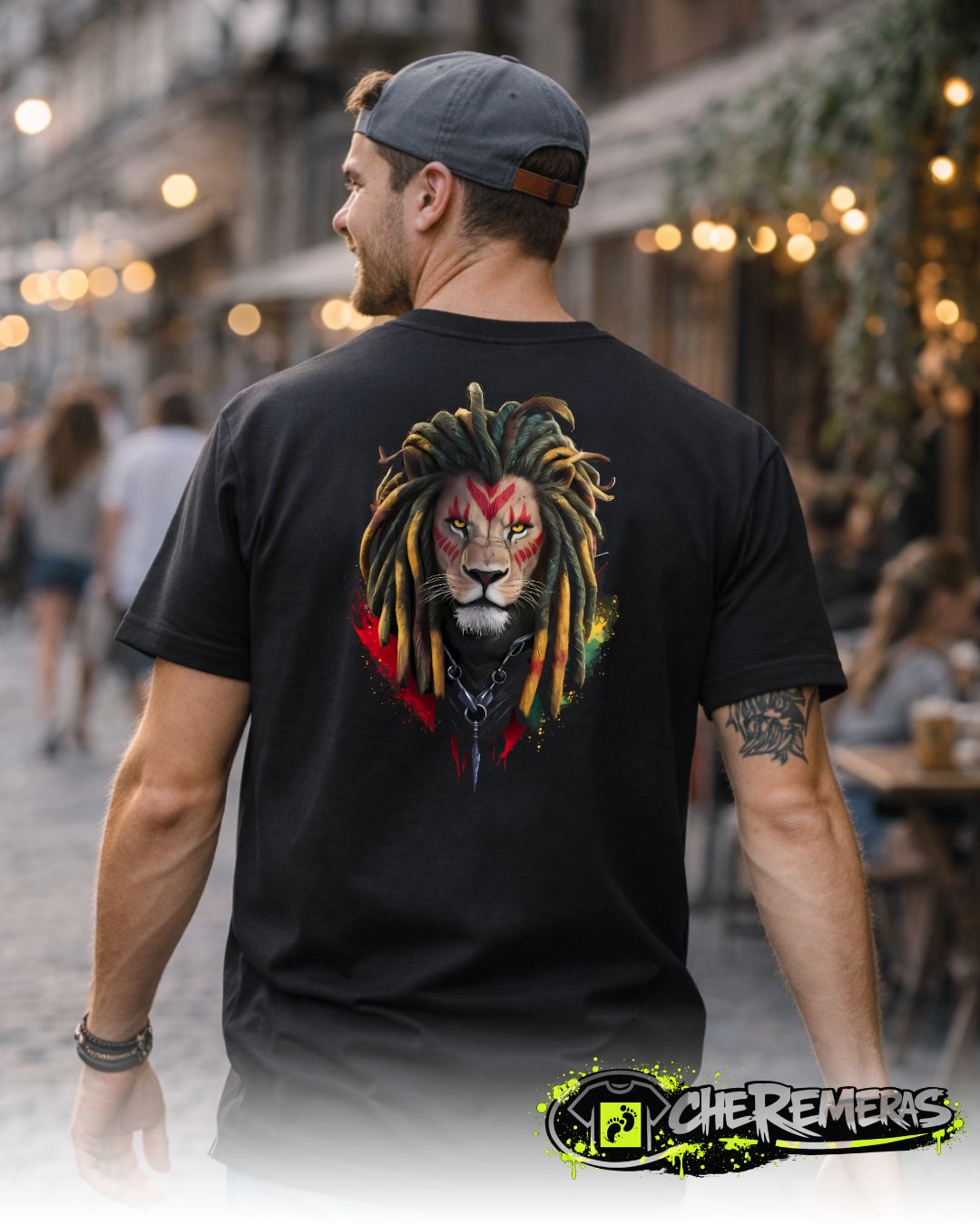 Remera Lion Dreadlocks #12 - Back Black Solid