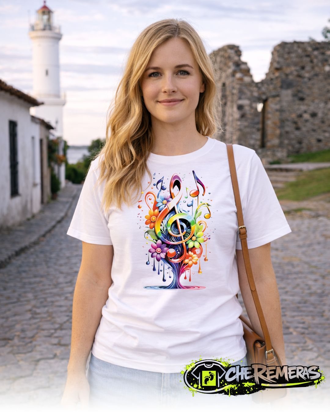 Remera Multicolored Treble Clef #127 - Front White Solid