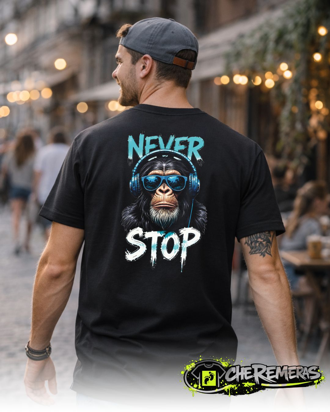 Remera Monkey Never Stop #01 - Back Black Solid