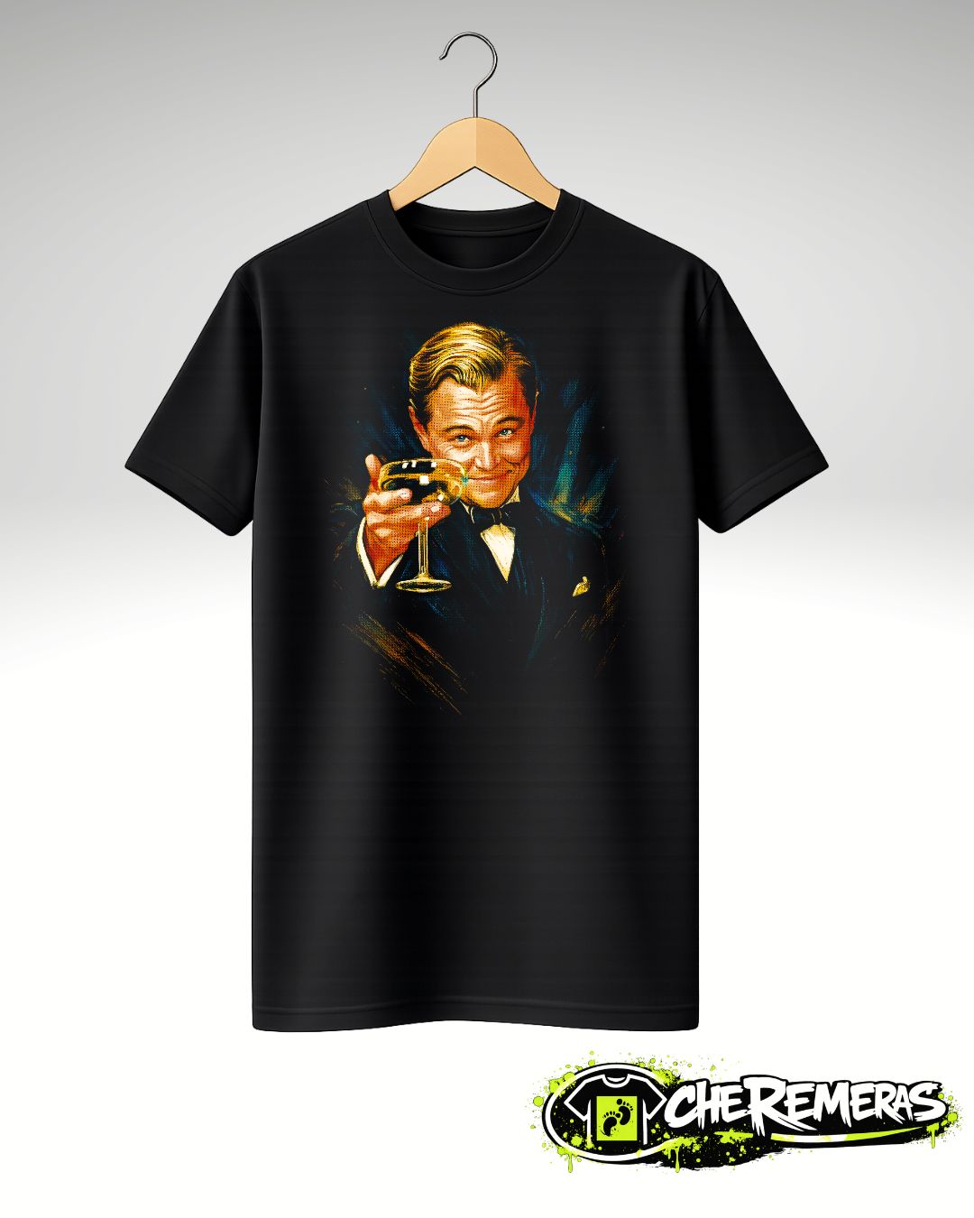 Remera Leonardo DiCaprio Toasting #154 - Front Black Solid