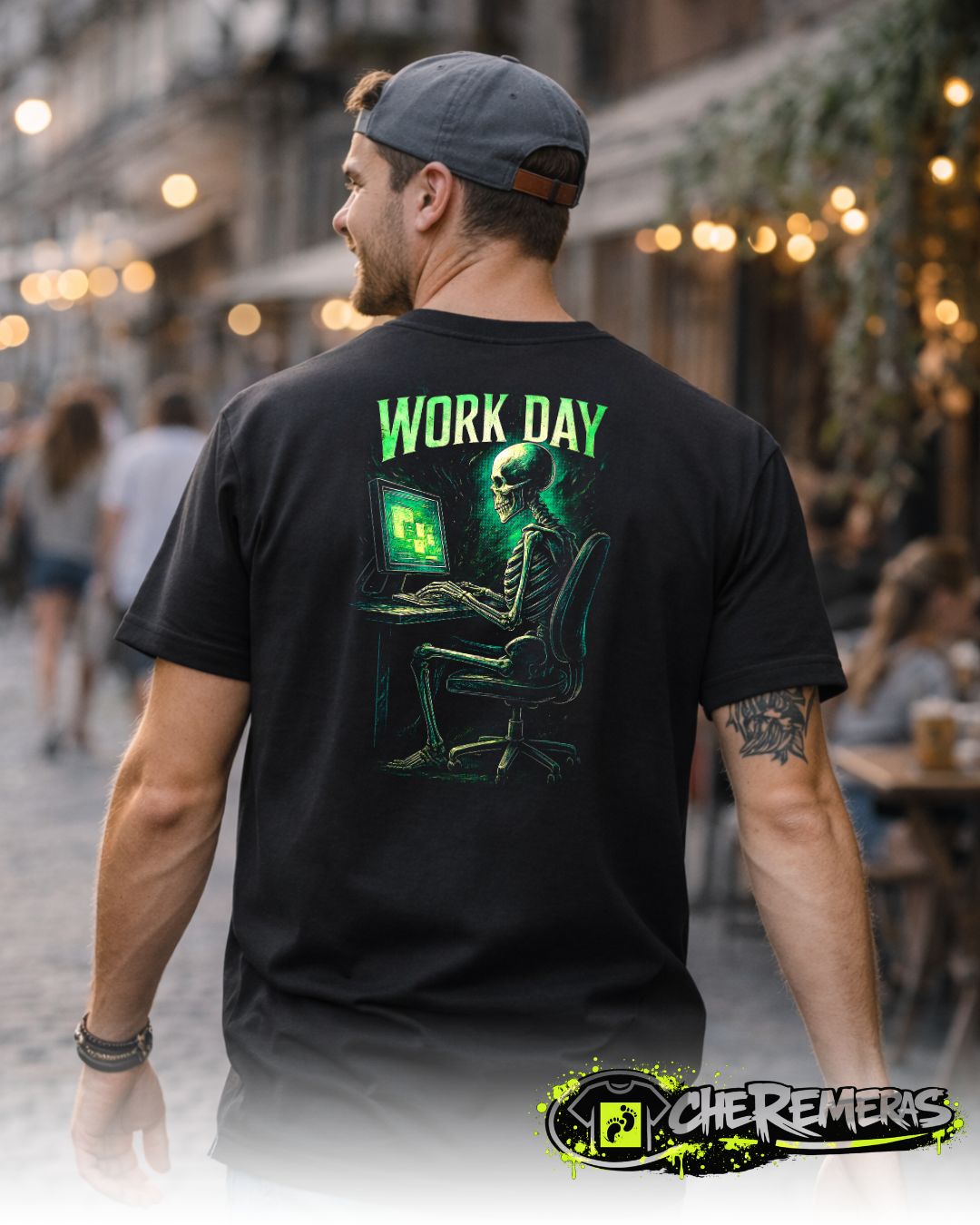 Remera Skull Work Day #06 - Front Black Solid