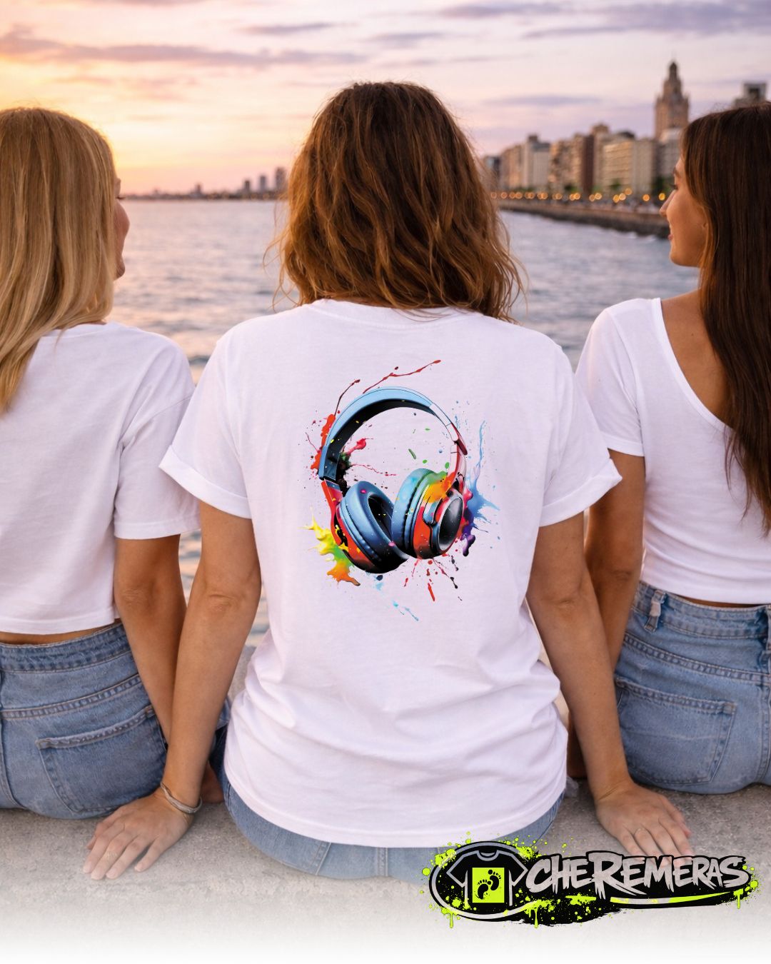 Remera Multicolor Headphones #85 - Back White Solid