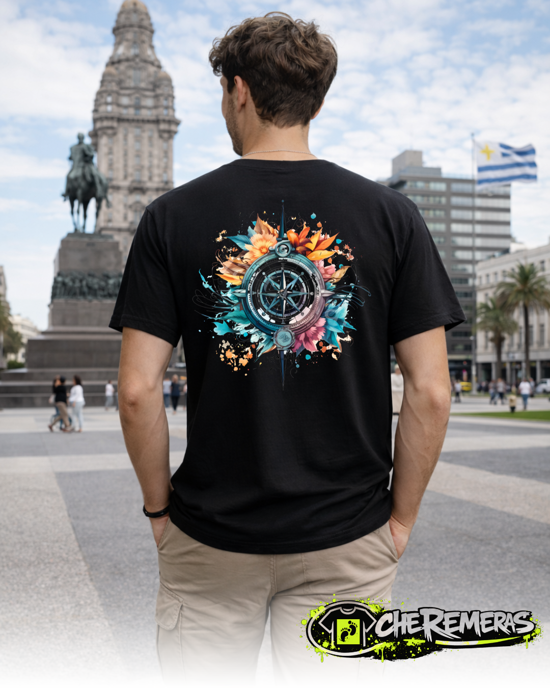 #22 Multicolored Compass Back White Solid