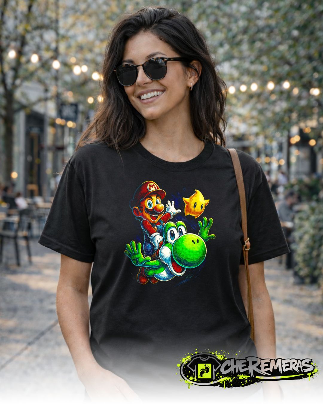 Remera Mario Bros & Yoshi #41 - Front Black Solid