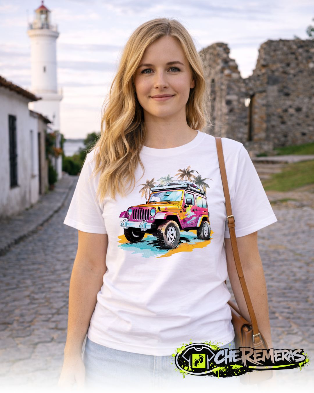Remera Jeep And Palm Trees #52 - Front White Solid