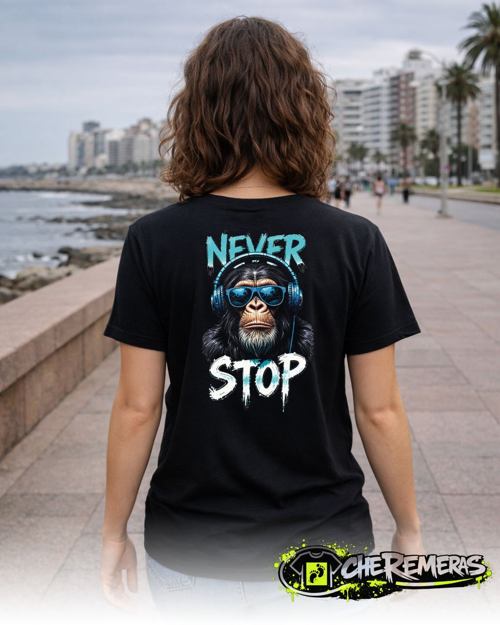 Remera Monkey Never Stop #01 - Back Black Solid