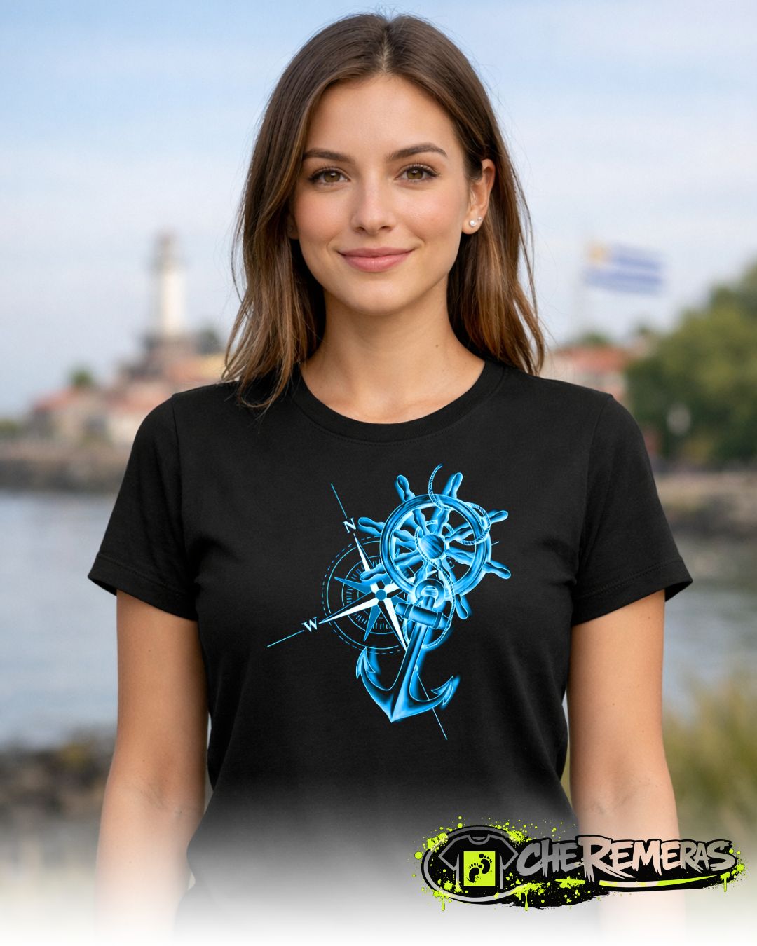 Remera Compass Rudder & Anchor #97 - Front Black Solid