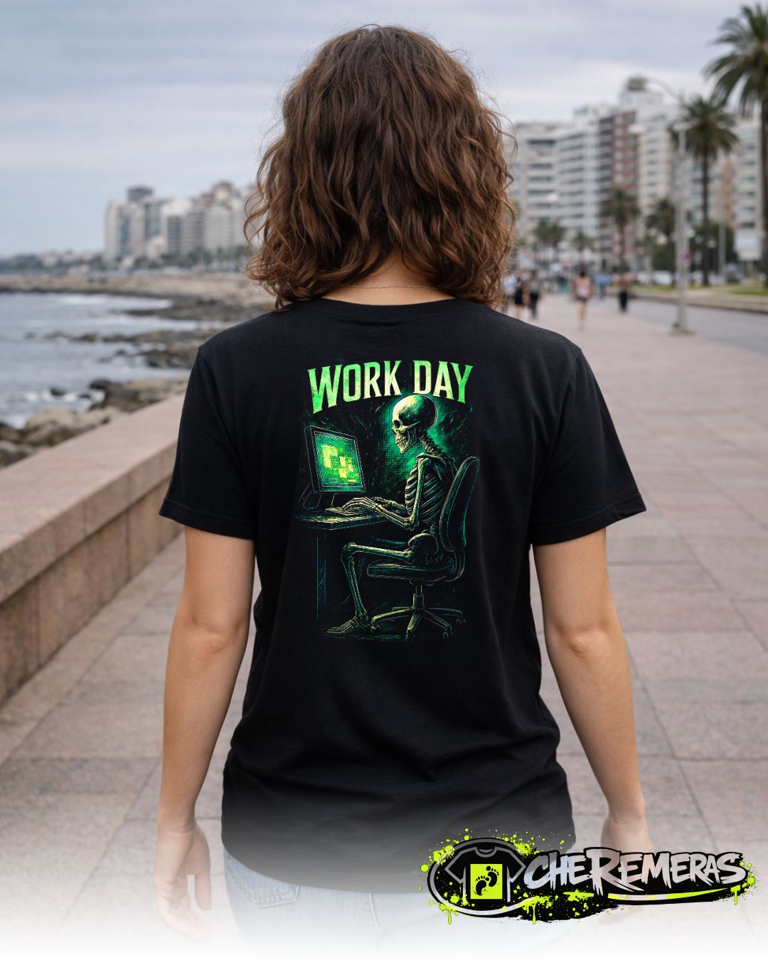 Remera Skull Work Day #06 - Front Black Solid