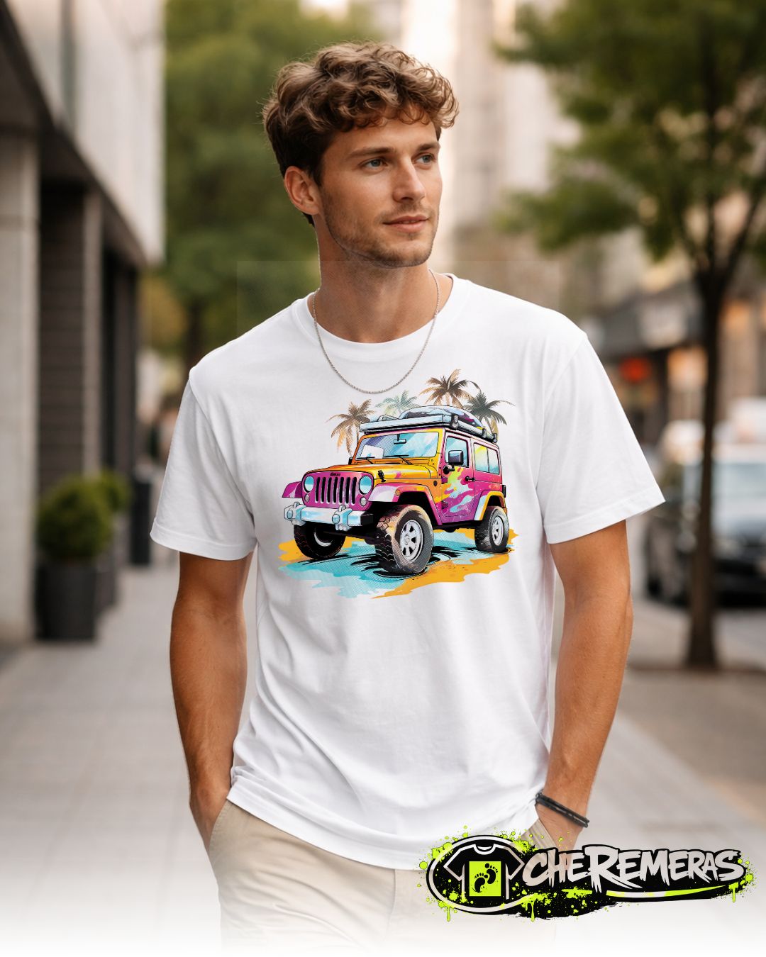 Remera Jeep And Palm Trees #52 - Front White Solid