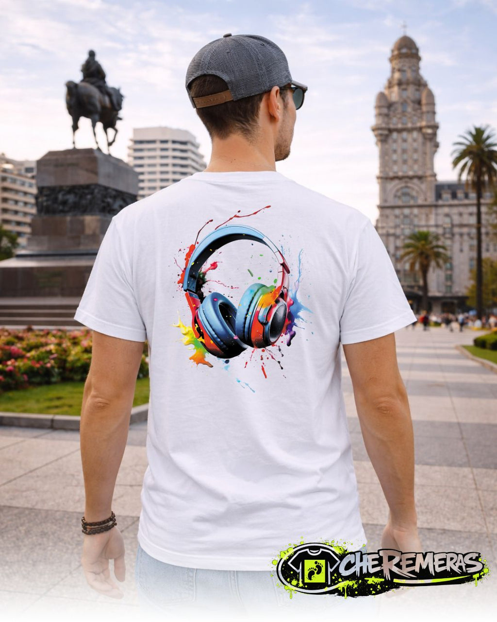 Remera Multicolor Headphones #85 - Back White Solid