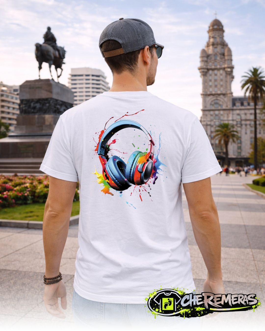 Remera Multicolor Headphones #85 - Back White Solid
