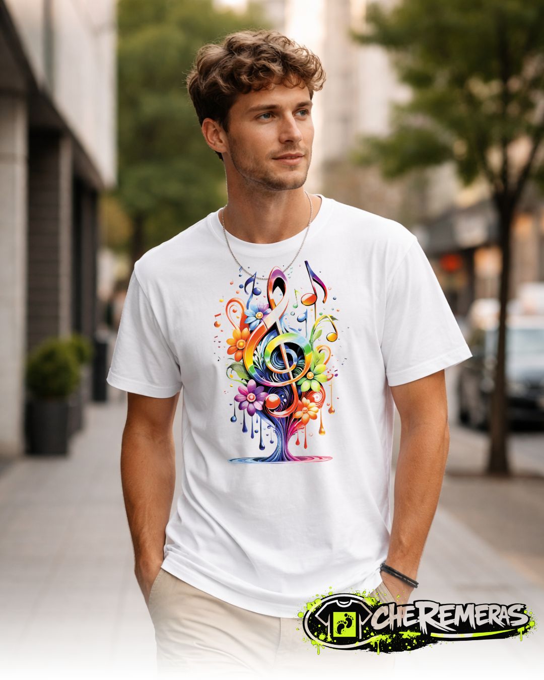 Remera Multicolored Treble Clef #127 - Front White Solid