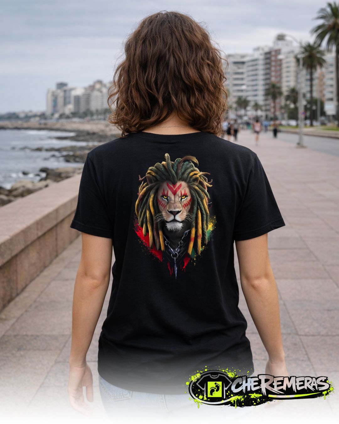 Remera Lion Dreadlocks #12 - Back Black Solid