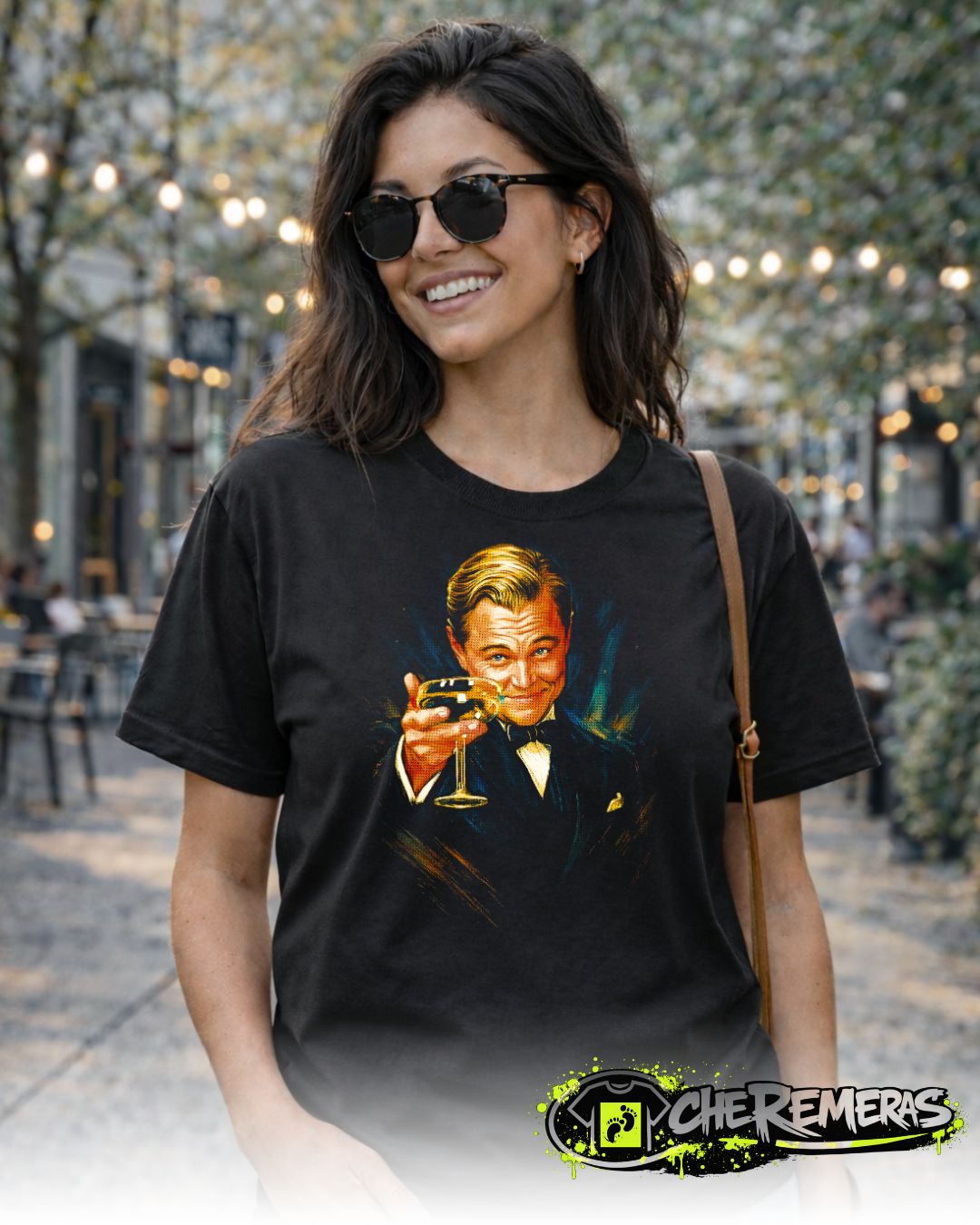 Remera Leonardo DiCaprio Toasting #154 - Front Black Solid