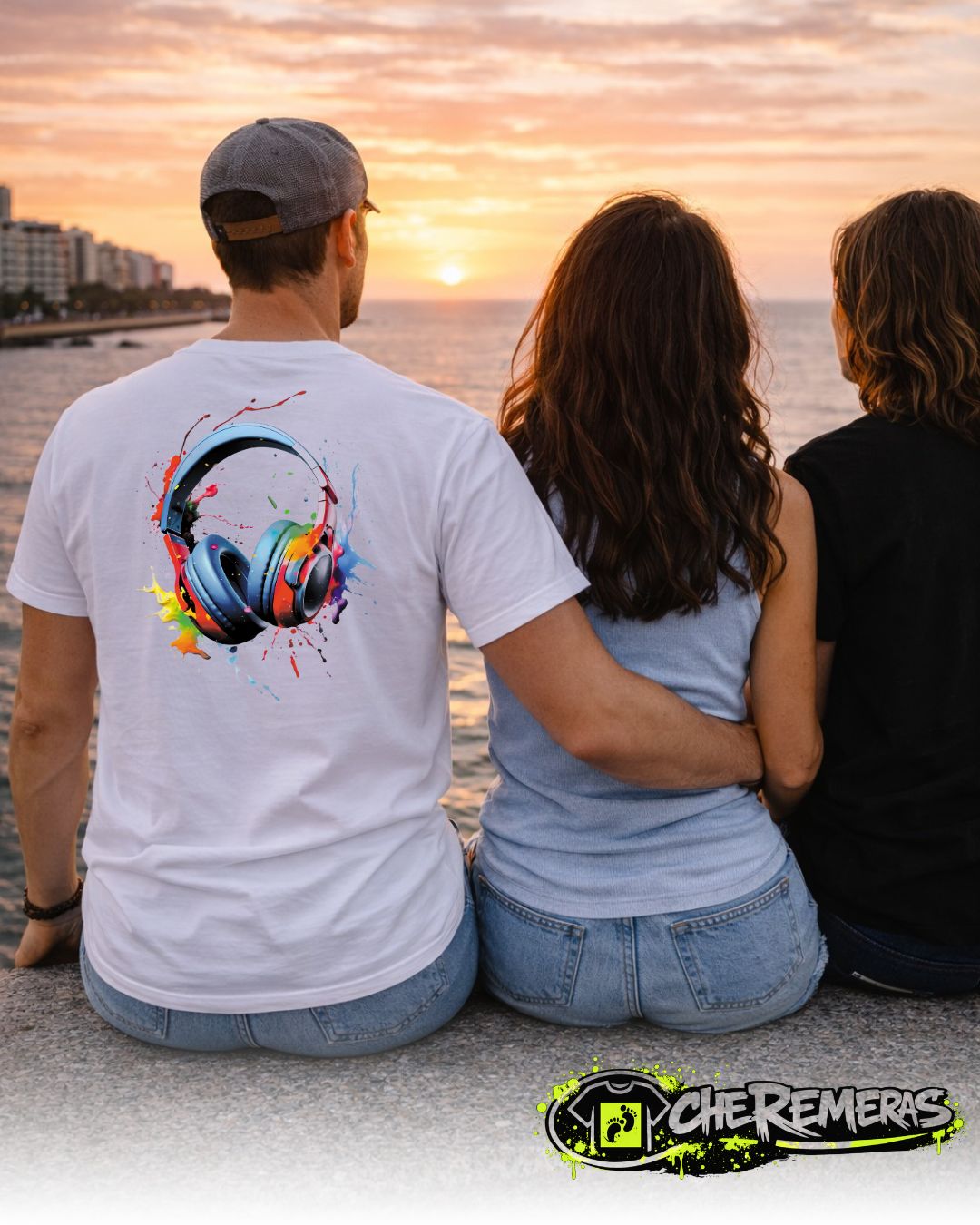 Remera Multicolor Headphones #85 - Back White Solid