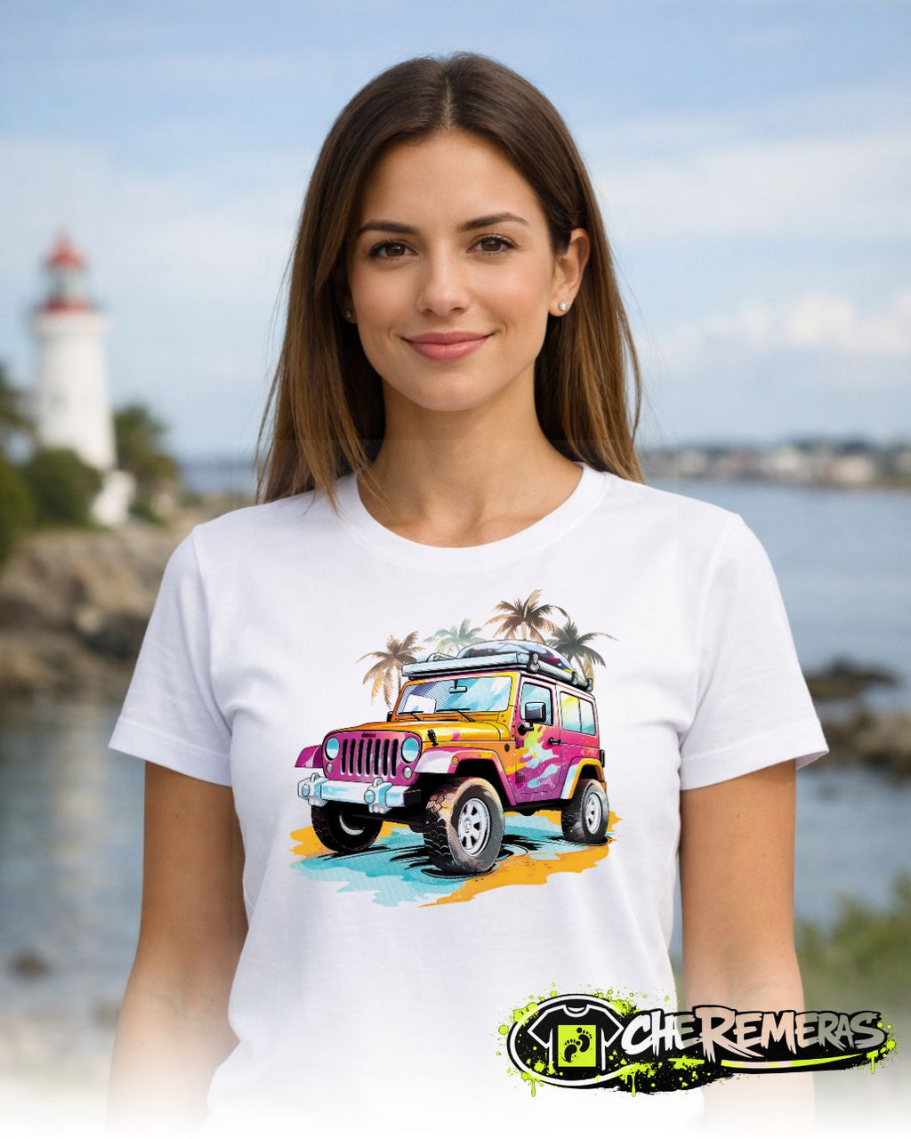 Remera Jeep And Palm Trees #52 - Front White Solid