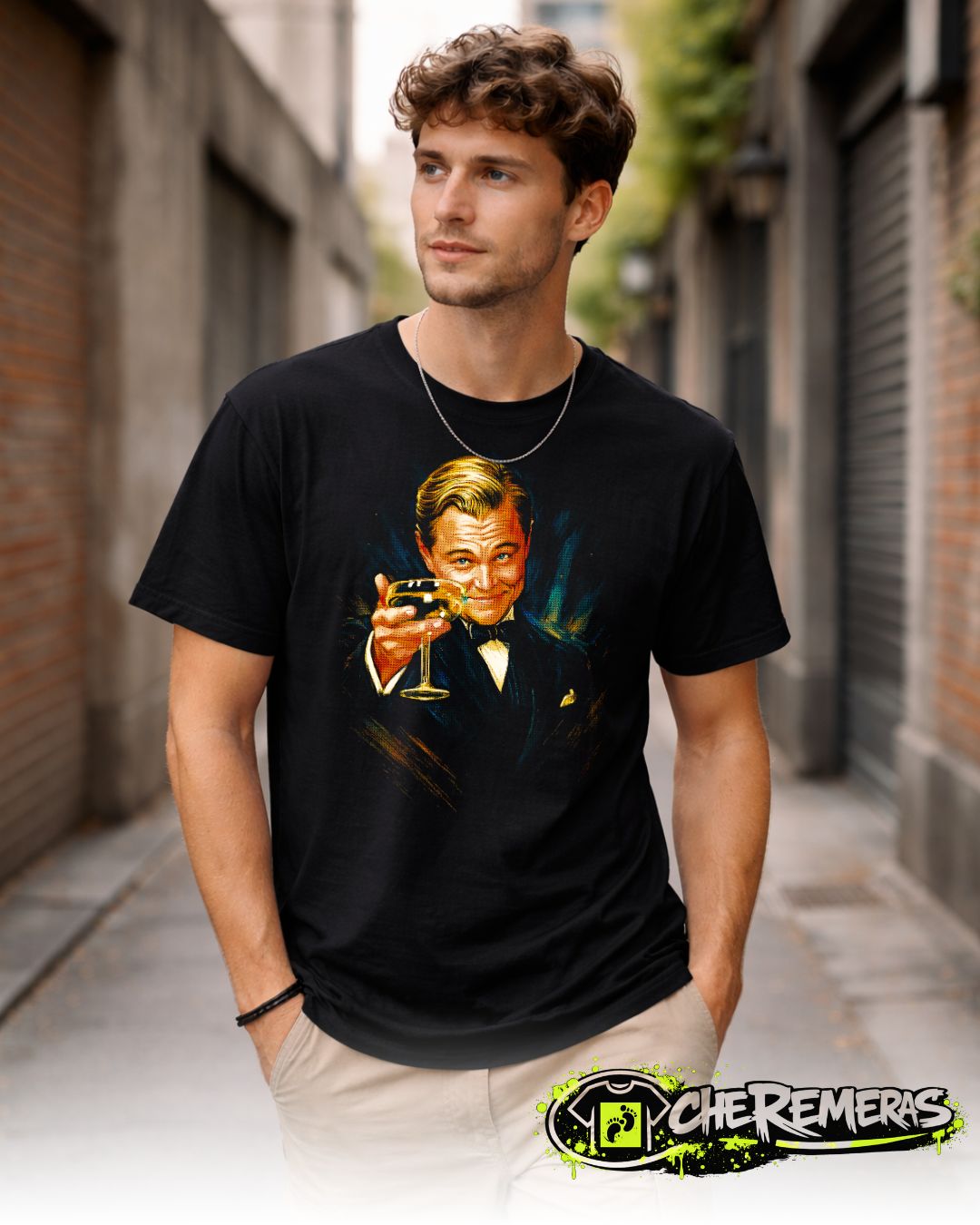 Remera Leonardo DiCaprio Toasting #154 - Front Black Solid